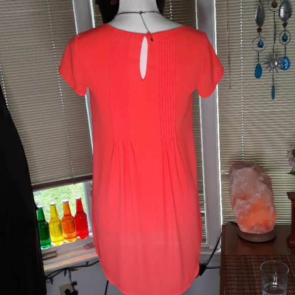 Decree florescent orange flowy womens blouse - Picture 2 of 11